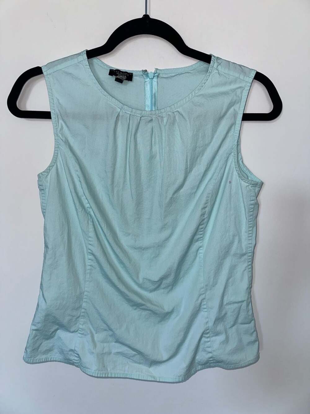 98% Cotton Talbots Mint Green Sleeveless Gathered Neck Tank Top Size 8P